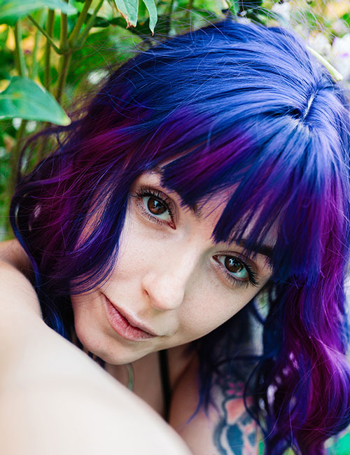 Raibow blue and purple hair