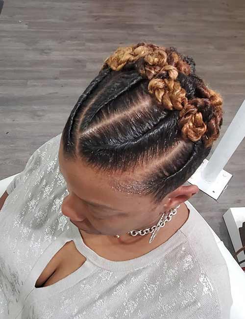 Tight Bantu knots with flat twists hairstyle