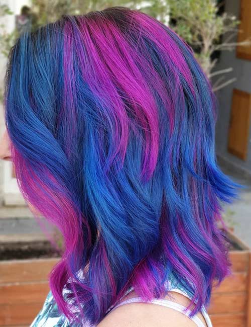 Idées de cheveux licorne bleu et violet