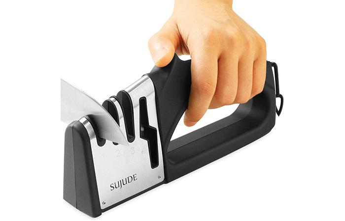 Wamery Knife Sharpener and Scissors Sharpening SYSTEM. Easy to Use. Safe Handle.