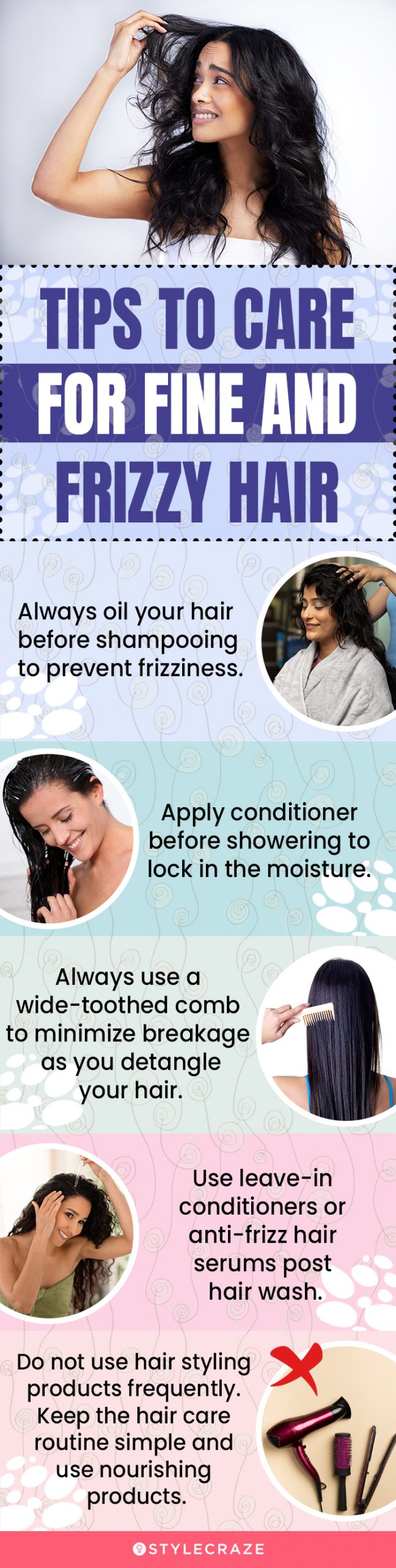 Tips To Care For Fine And Frizzy Hair (infographic)