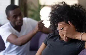 a husband yelling at his wife depicting an abusive relationship