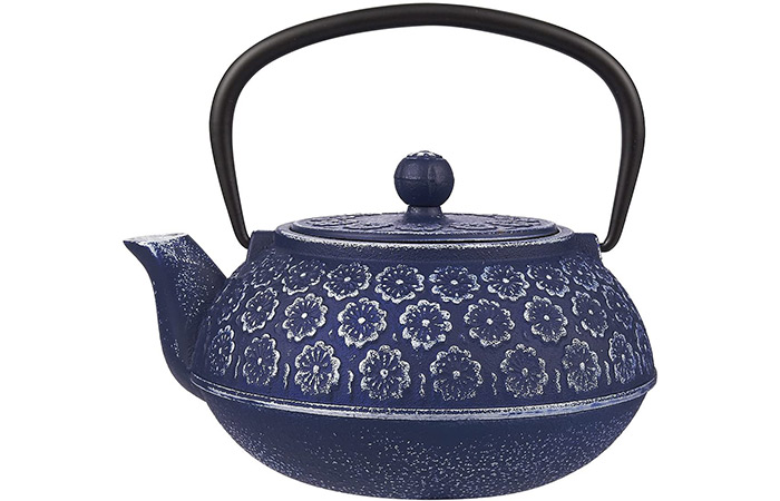 Juvale Blue Floral Cast Iron Teapot
