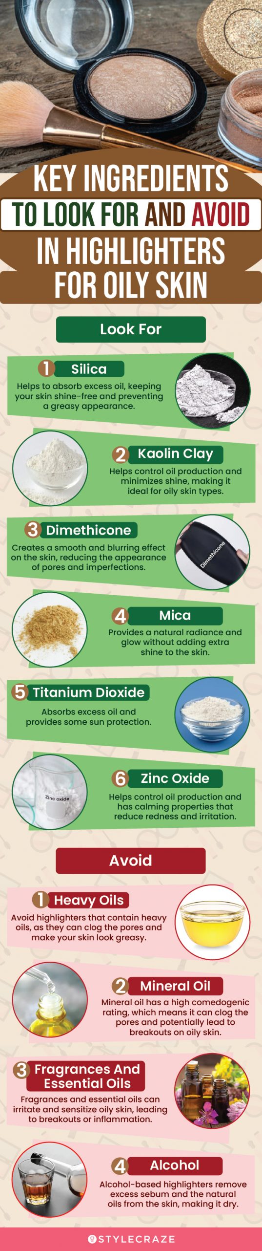 Key Ingredients To Look For And Avoid In Highlighters For Oily Skin(infographic)