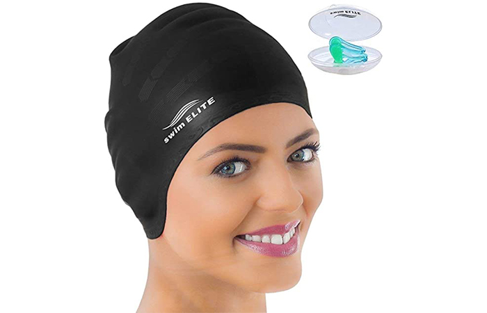 Swimming Hat Women Girls Long Hair Bathing Cap Swimming Cap Ear Cover JA 