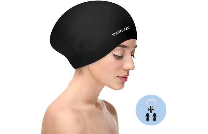 Swim Cap Silicone for Long Hair Swimming Caps for Women & Men Free Nose Clips! 