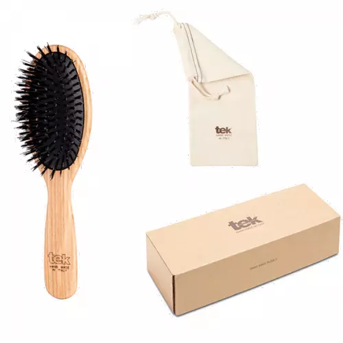 Tek big oval hairbrush in ash wood with boar bristles