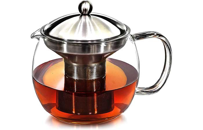 Hiware Good Glass Teapot with Stainless Steel Infuser Lid 27oz Glass Tea Kettle 