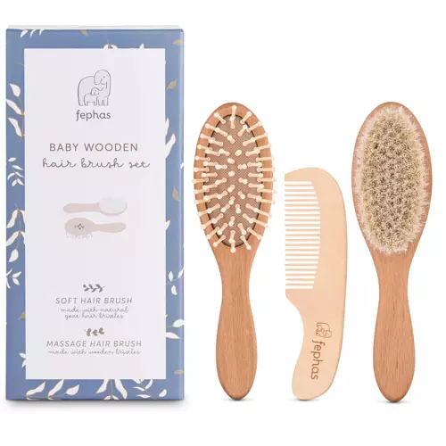 Fephas Wooden Baby Hair Brush and Comb Set