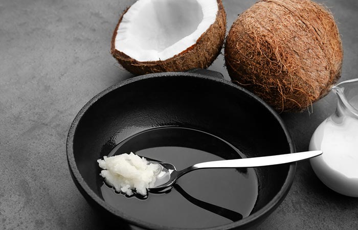 Coconut oil on a frying pan for consumption