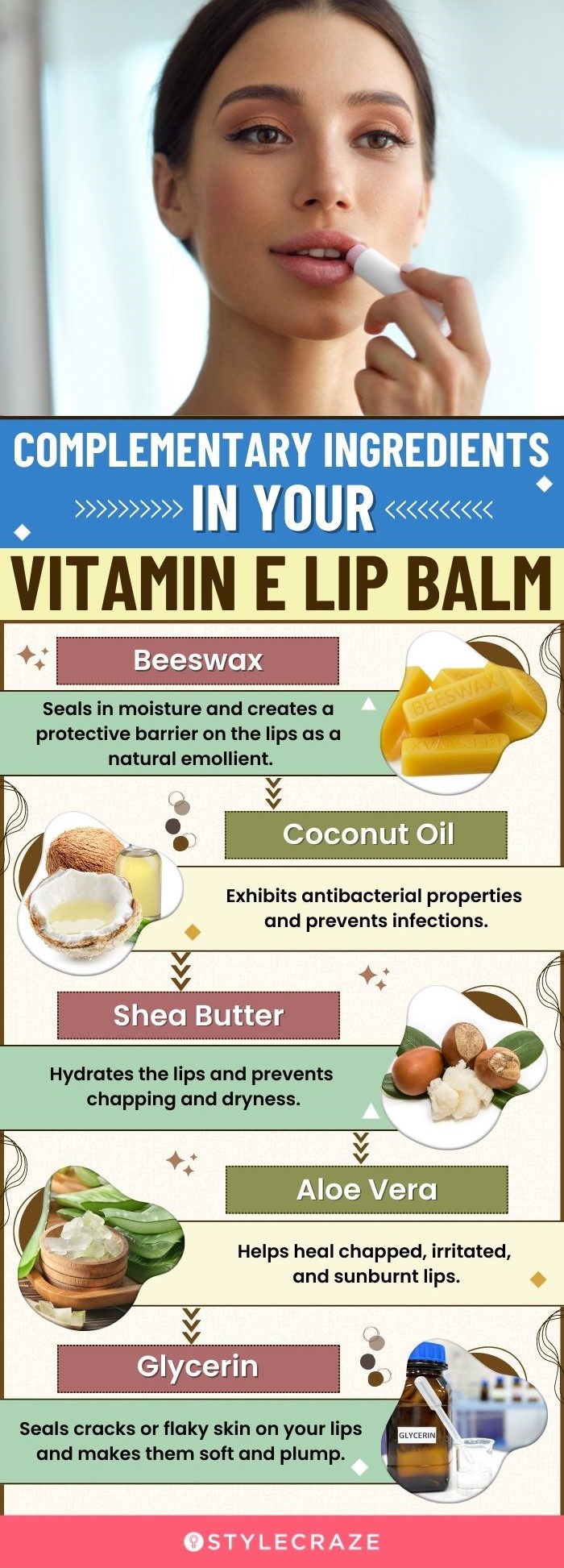 Complementary Ingredients In Your Vitamin E Lip Balm (infographic)