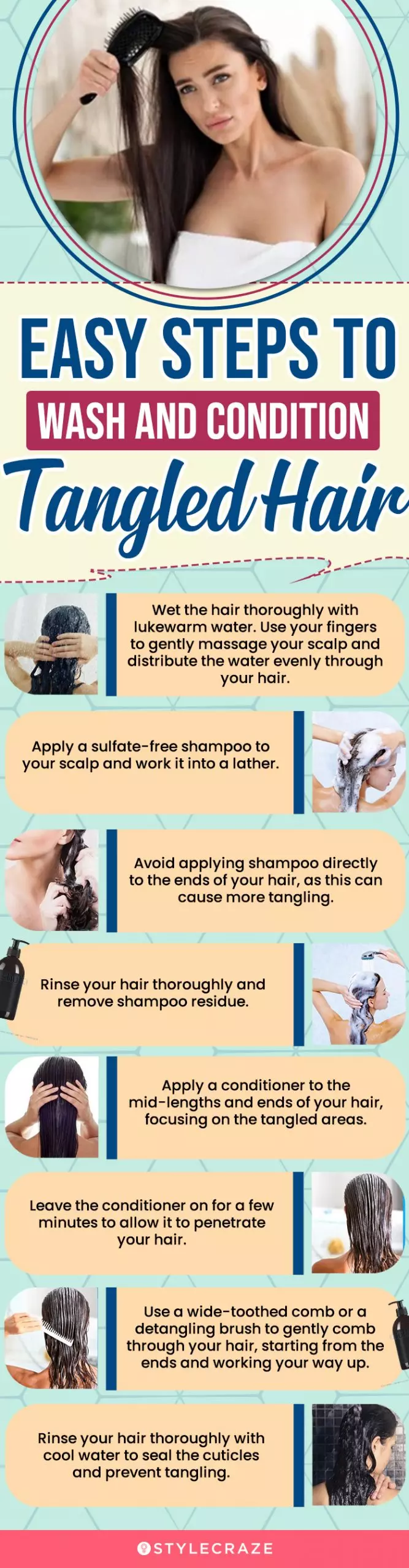 Easy Steps To Wash And Condition Tangled Hair (infographic)