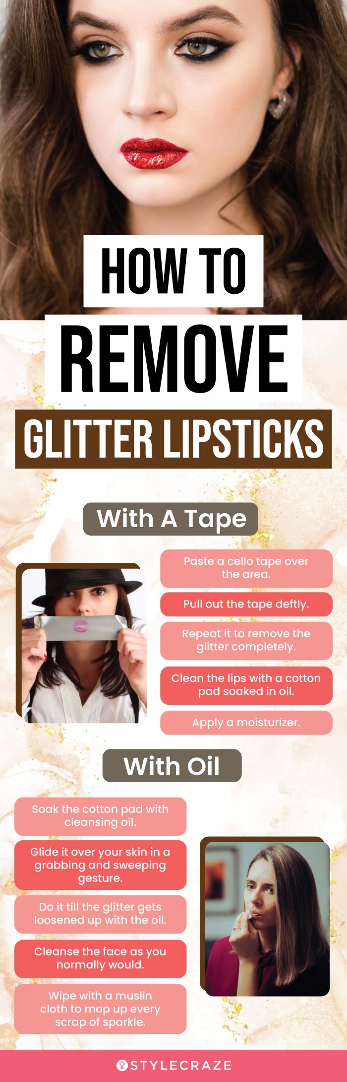 How To Remove Glitter Lipsticks (infographic)