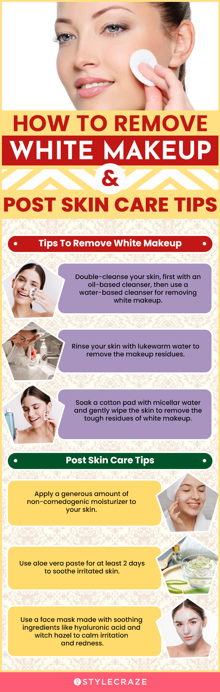 How To Remove White Makeup & Post Skin Care Tips (infographic)