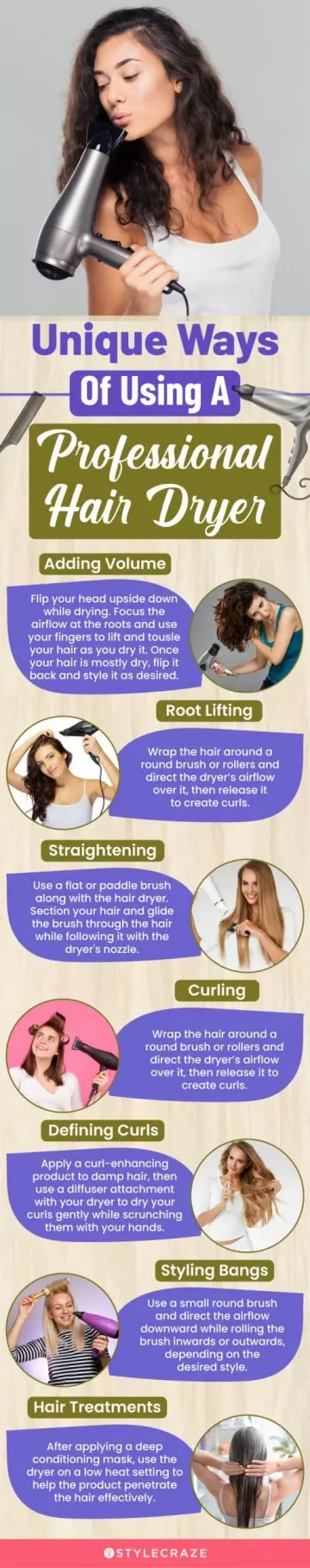 Unique Ways Of Using A Professional Hair Dryer (infographic)