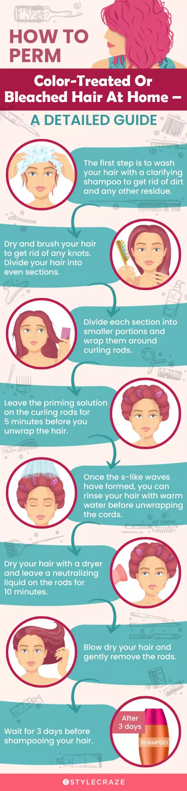 a detailed guide on how to perm color treated or bleached hair at home (infographic)