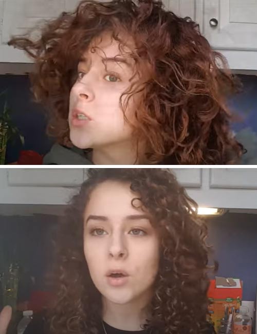 Before and after pictures of using coconut oil for curly hair