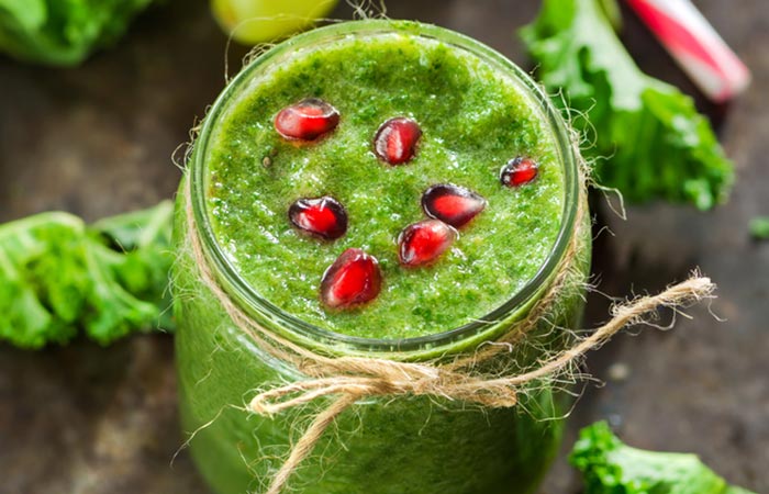 Kale, banana, grapes, and pomegranate smoothie for boosting hair growth