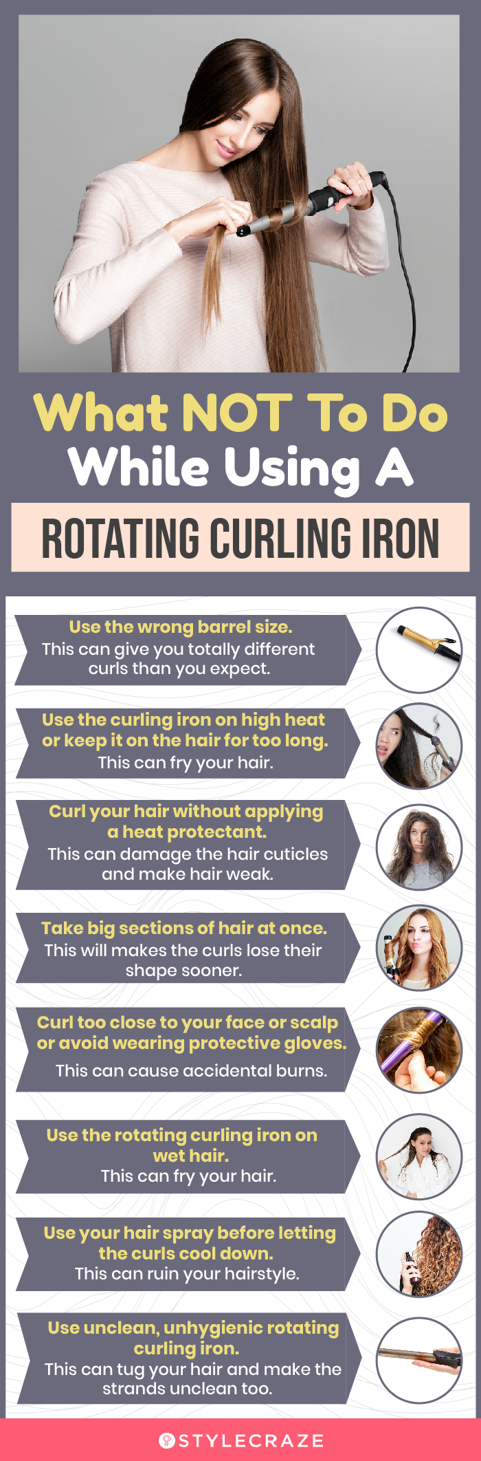 What NOT To Do While Using A Rotating Curling Iron (infographic)