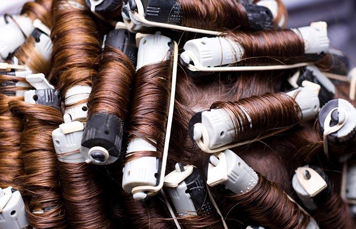 Close-up of hair rollers to perm hair