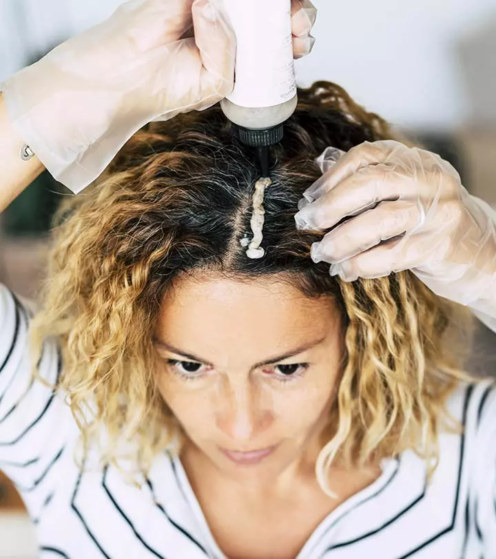 woman with perm bleached hair