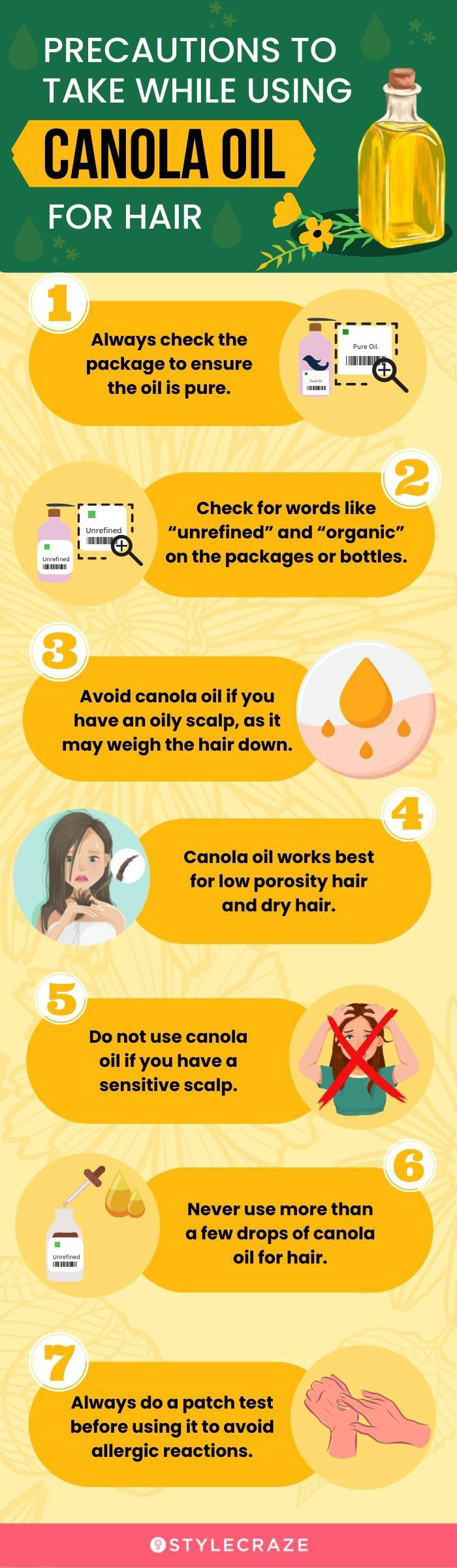 precautions to take when using canola oil for hair (infographic)