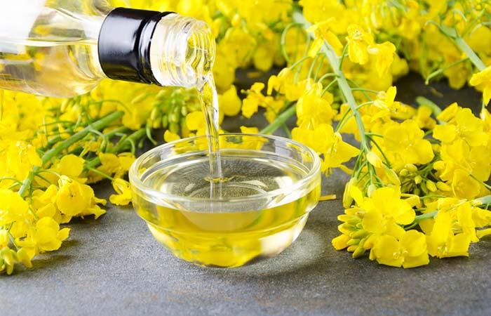 Canola oil in a glass bowl