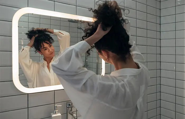Woman wearing a bun hairstyle
