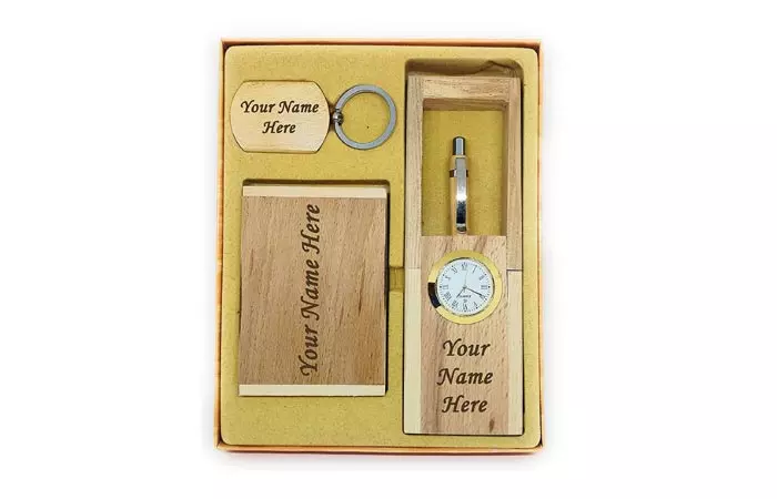 Wooden ball pen, pen card holder and keychain set