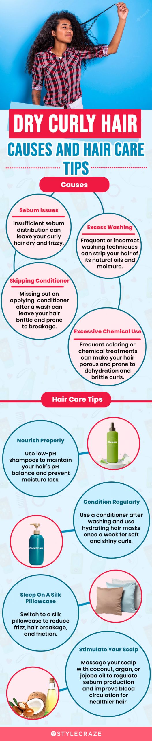 causes and hair care tips for dry curly hair (infographic)