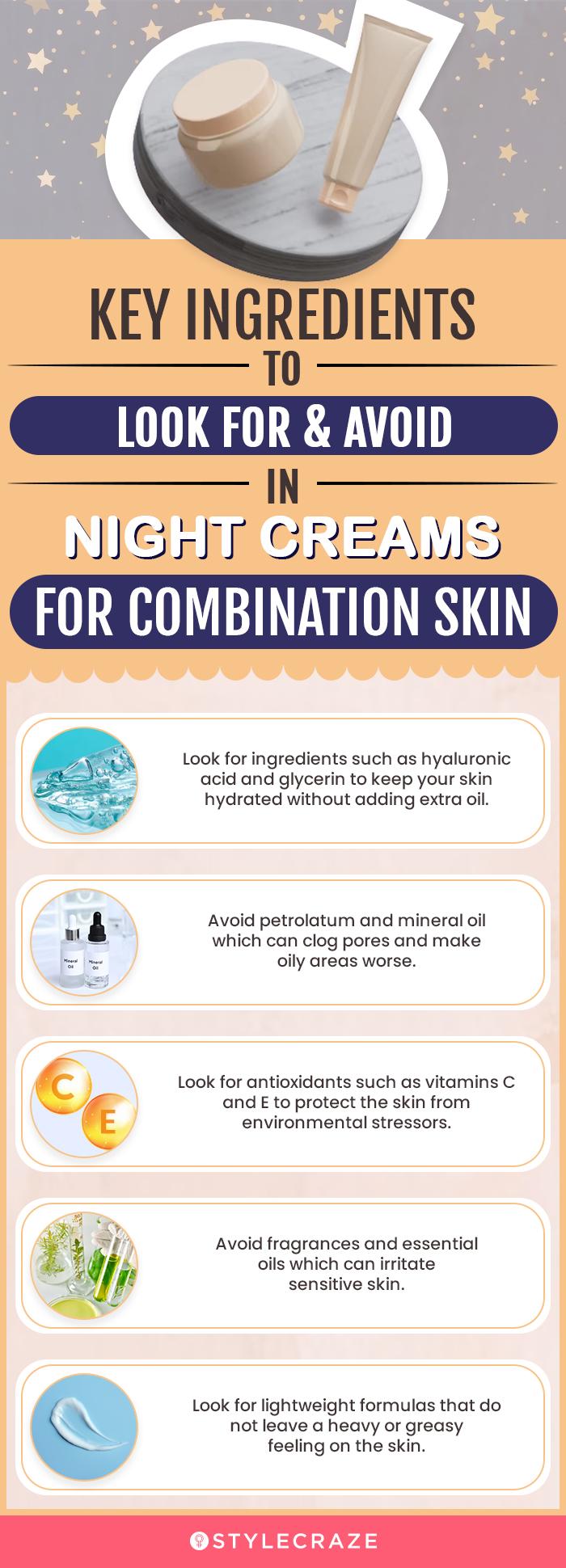 Ingredients To Look For And Avoid In Night Creams For Combination Skin (infographic)
