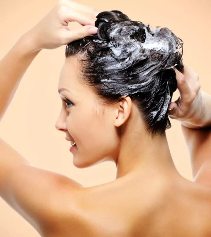 Woman Washing Hair With Sulfate-free Shampoo