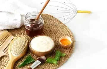A spread of homemade hair mask ingredients for hormonal hair loss