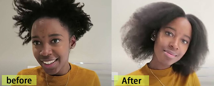 Before and after look after blow drying natural hair