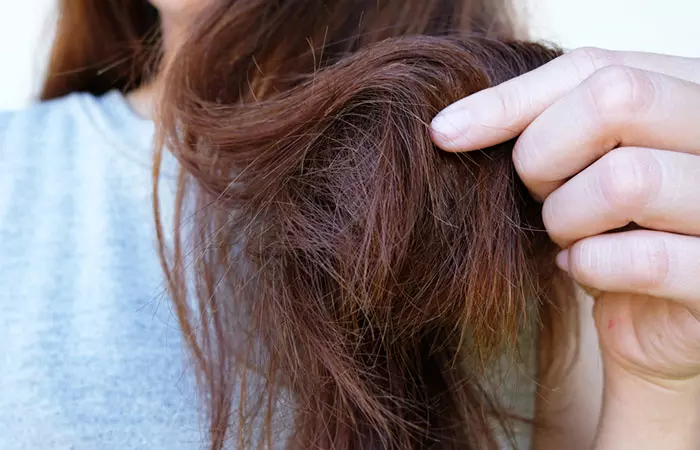 Close up of split ends on the hair of a woman