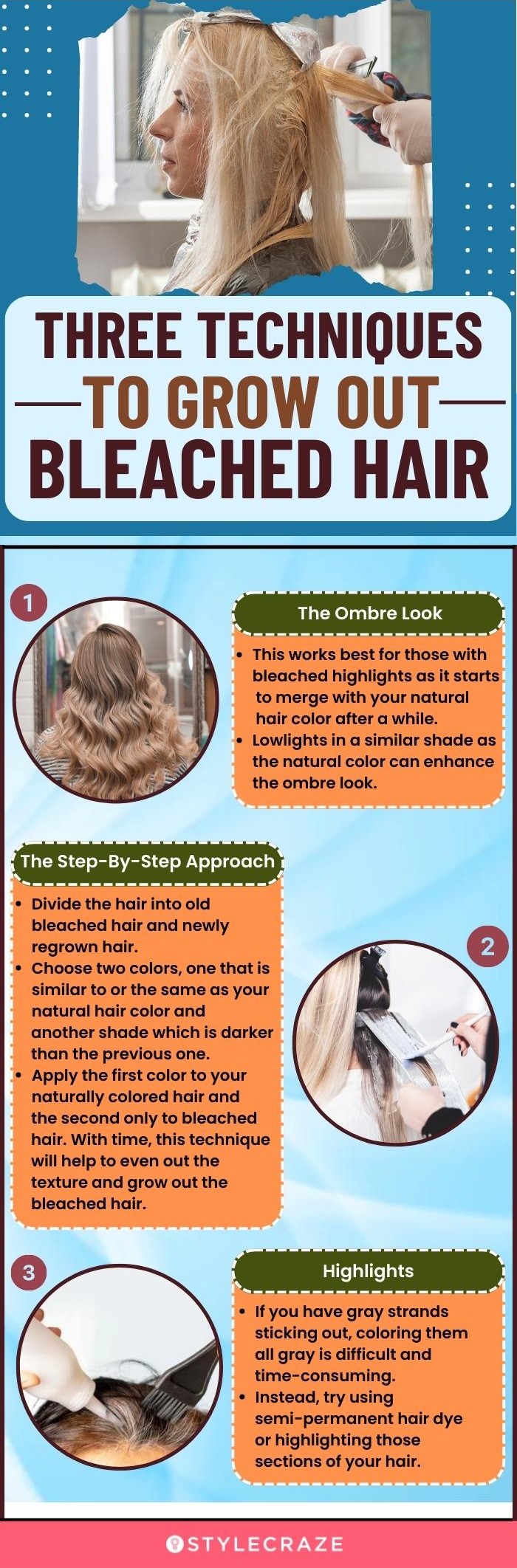 three techniques to grow out bleached hair (infographic)