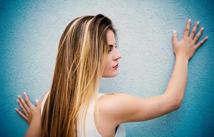 A girl with blonde highlights