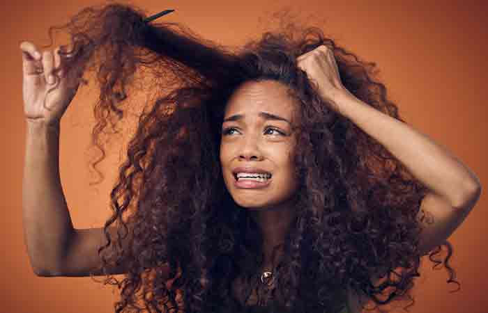 Woman with high porosity hair that tangles easily