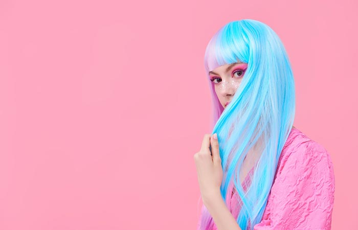 Girl with pink and blue hair