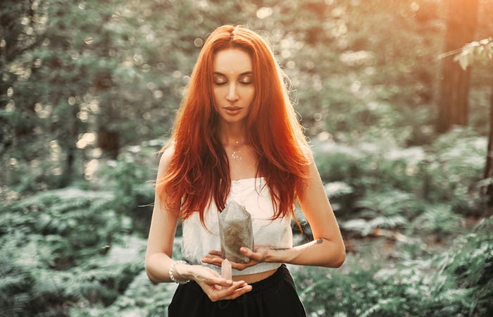 Woman holding crystals