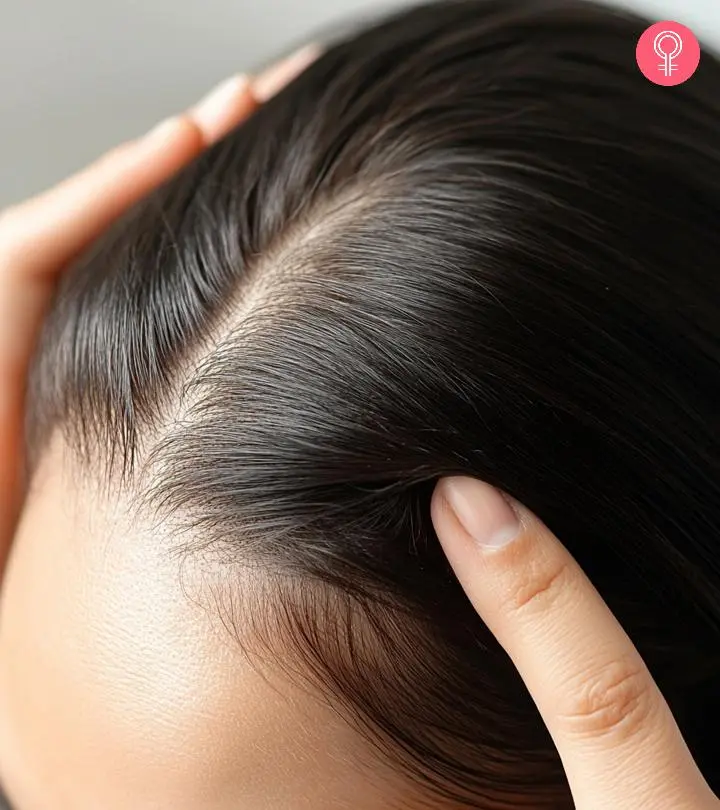 Women Trying To Find Signs Of New Hair Growth On The Scalp