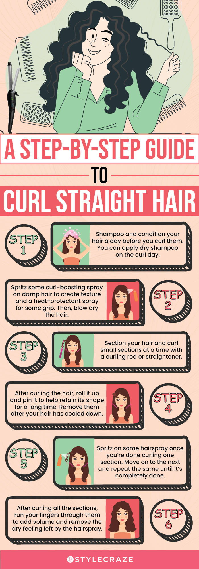 a stepbystep guide to curl straight hair (infographic)