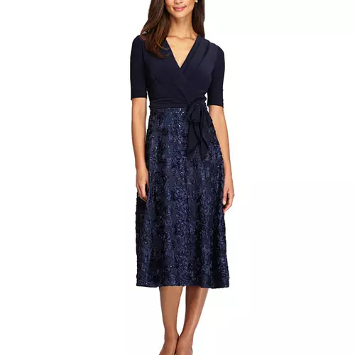 Alex Evenings Women's Tea Length Dress with Rosette Detail