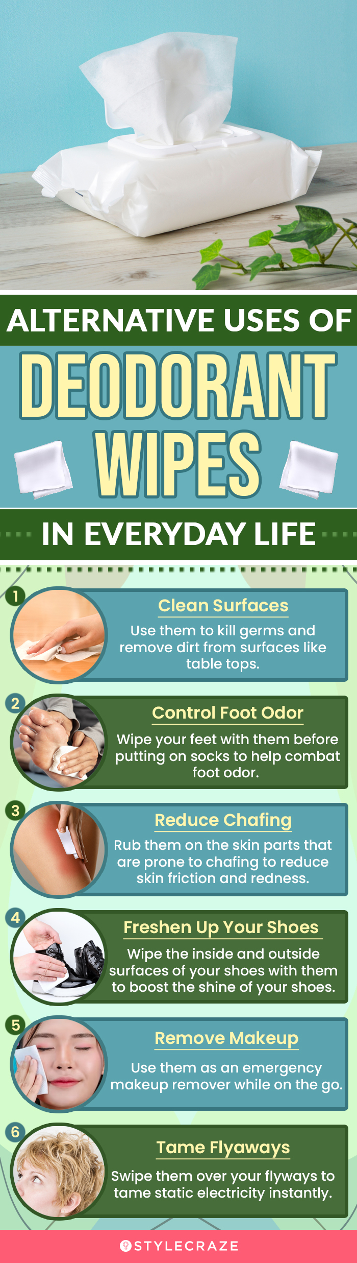 Alternative Uses Of Deodorant Wipes In Everyday Life (infographic)