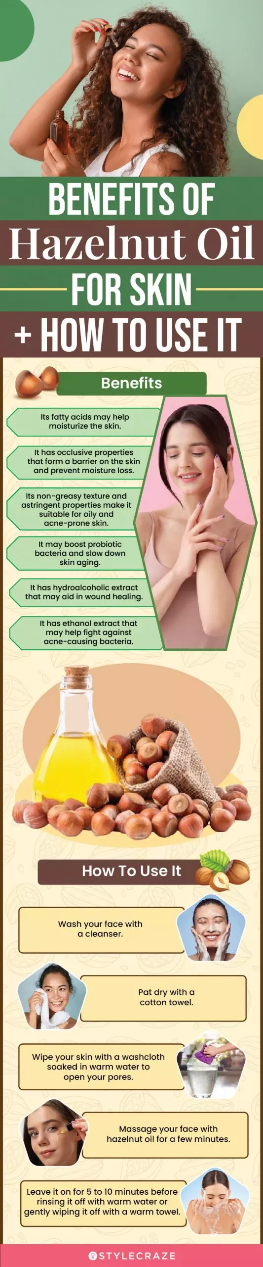 benefits of hazelnut oil for skin + how to use it (infographic)
