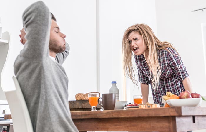 Woman screaming to her man as she needs more time to decide while on a break