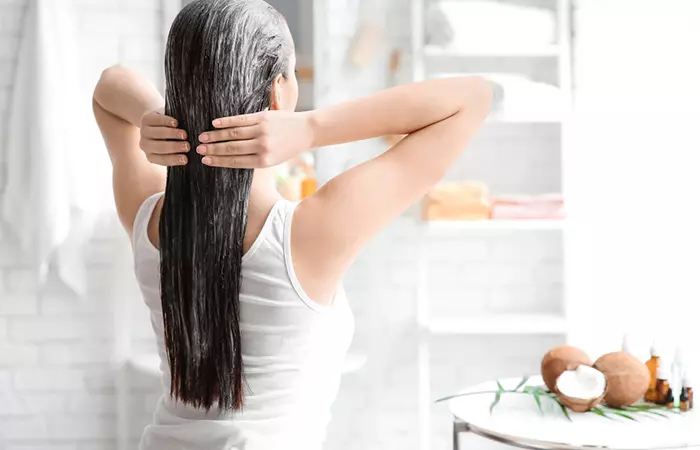 Woman using DIY vegan hair mask for more nourishment