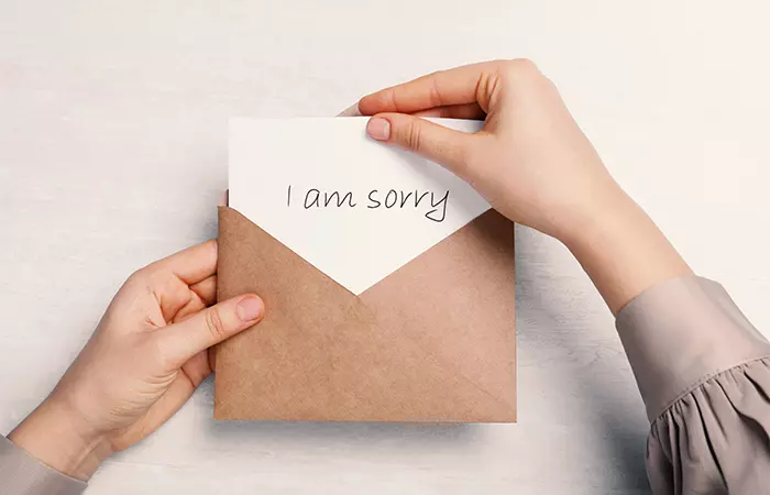 Handwritten apology note to husband
