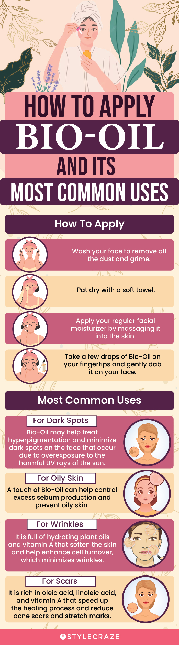 how to apply bio oil and its most common uses (infographic)