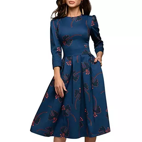 Simple Flavor Women's Floral Evening Flare Vintage Midi Dress